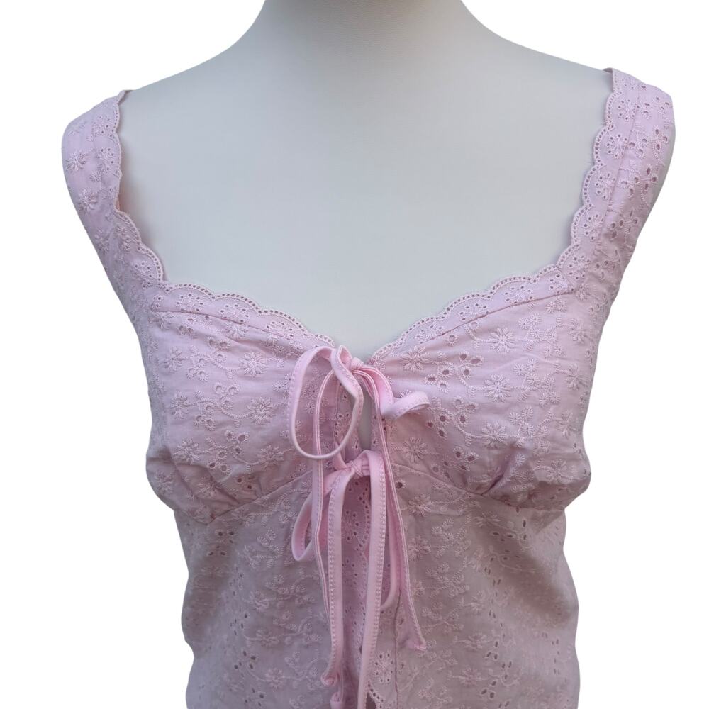 Aeropostale Eyelet Tie Front Flyaway Tank Top Shirt Lg Pink Lace Floral Coquette - Picture 5 of 10